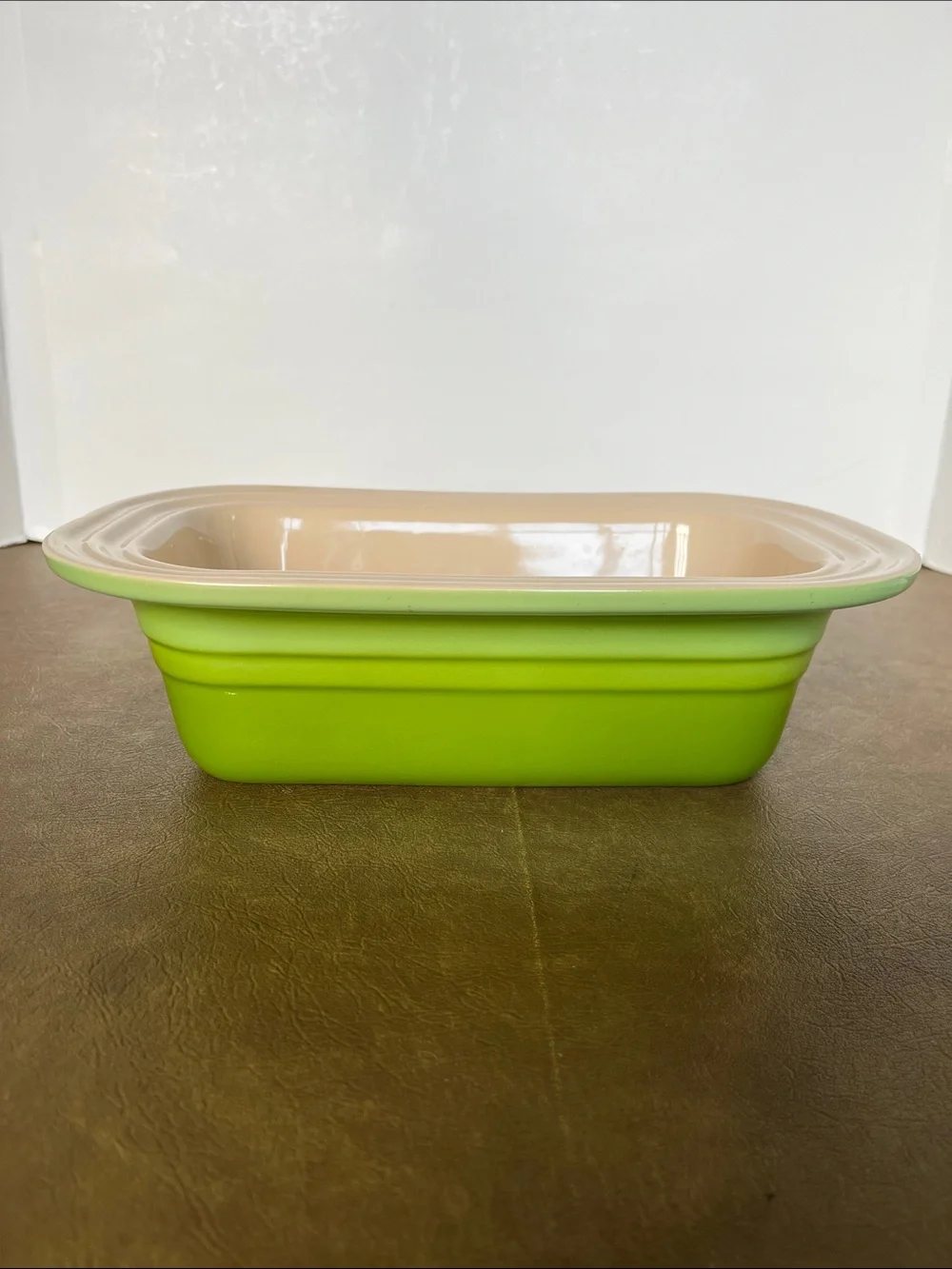 LeCreuset Stoneware Rectangular Baking Dish  Lime Green w Beige Interior